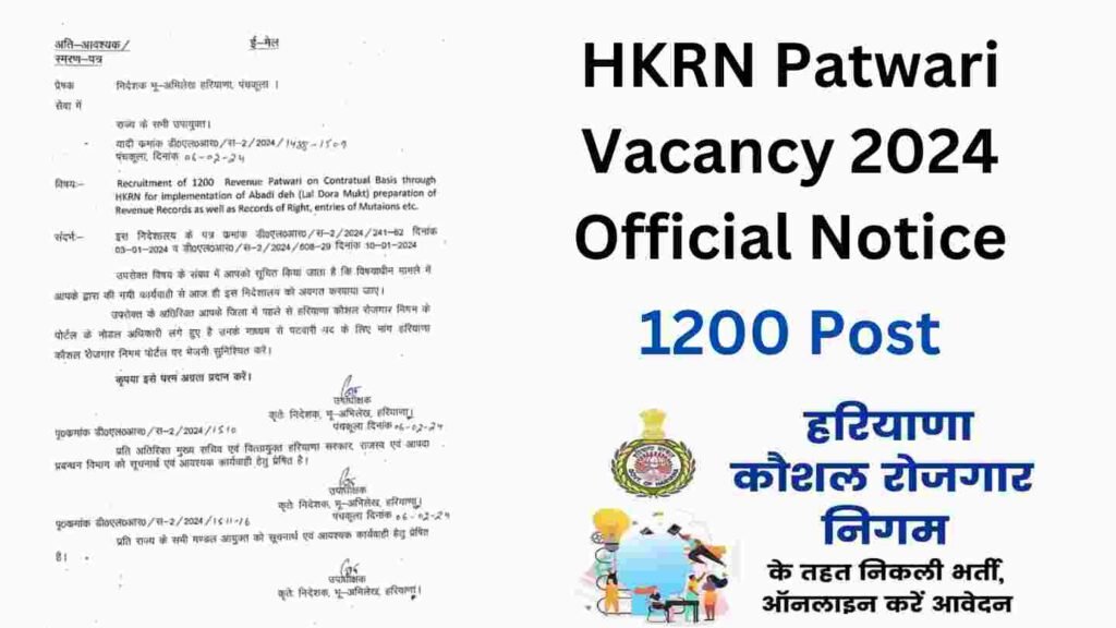 HKRN Patwari Vacancy 2024 Official Notice